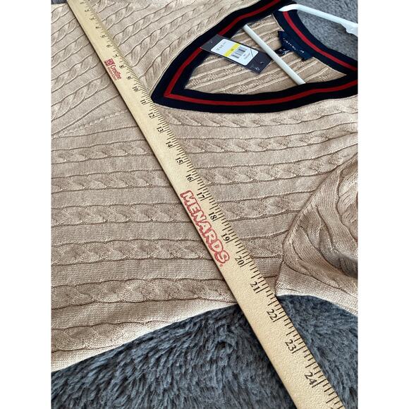 nwt Tommy Hilfiger Women's V Neck Cable Knit Pullover Sweater Tan Size Medium - Picture 7 of 9